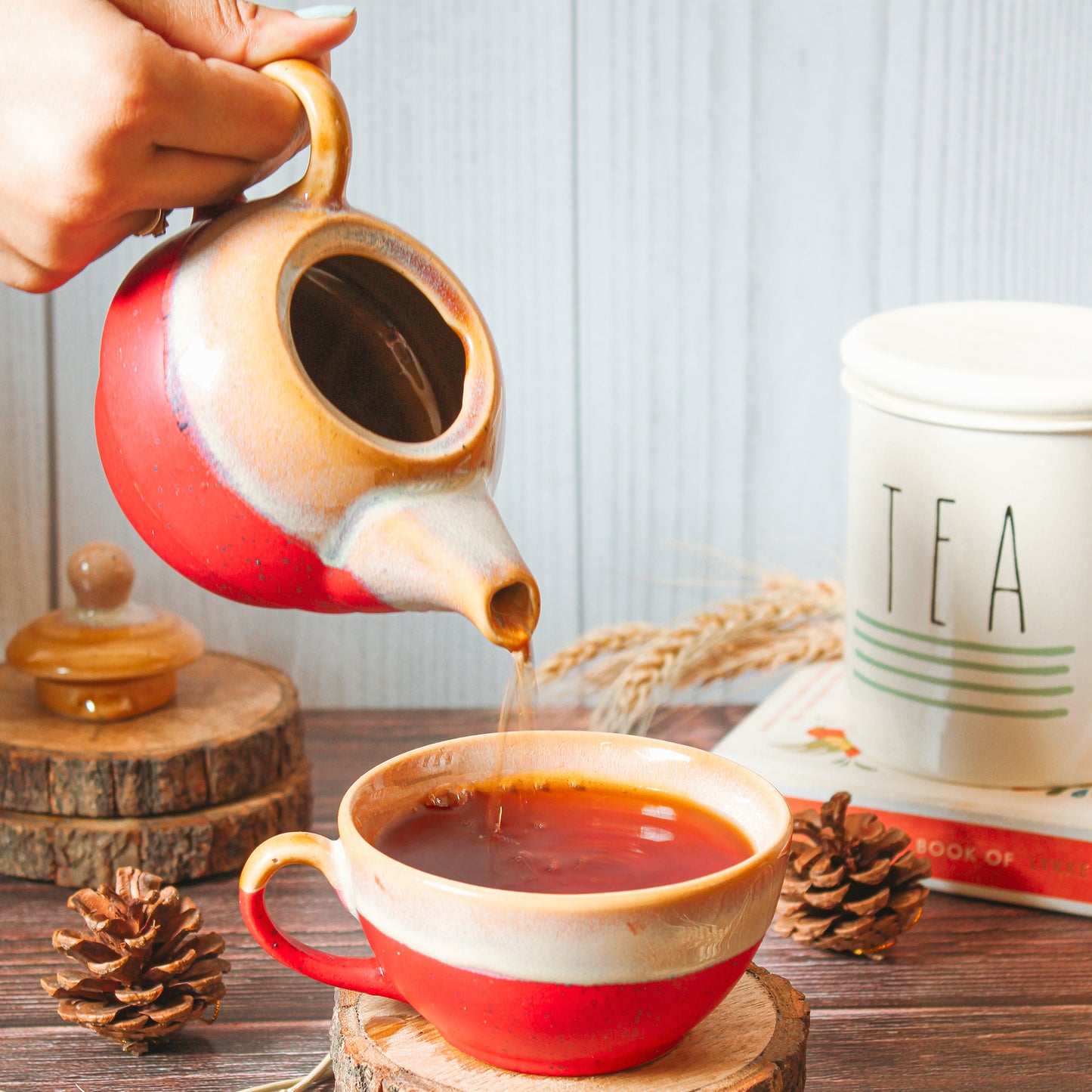 'Red Is Fierce And Kadak, Just Like Your Chai!' Handmade Ceramic Kettle
