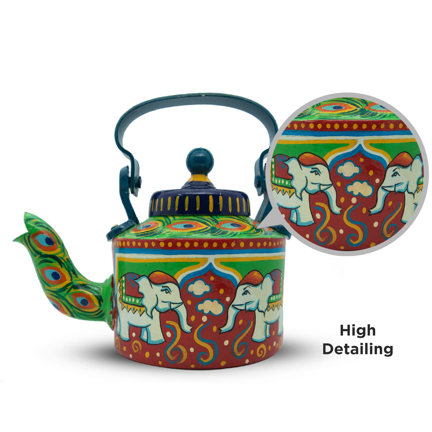 Royal Elephants Theme Handpainted Terracotta Kettle