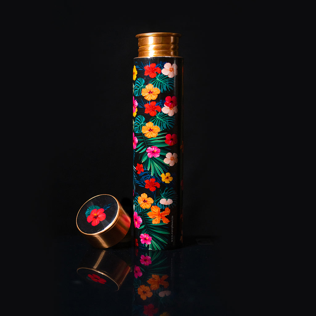 'Hocus Focus On Hibiscus' Printed Copper Bottle
