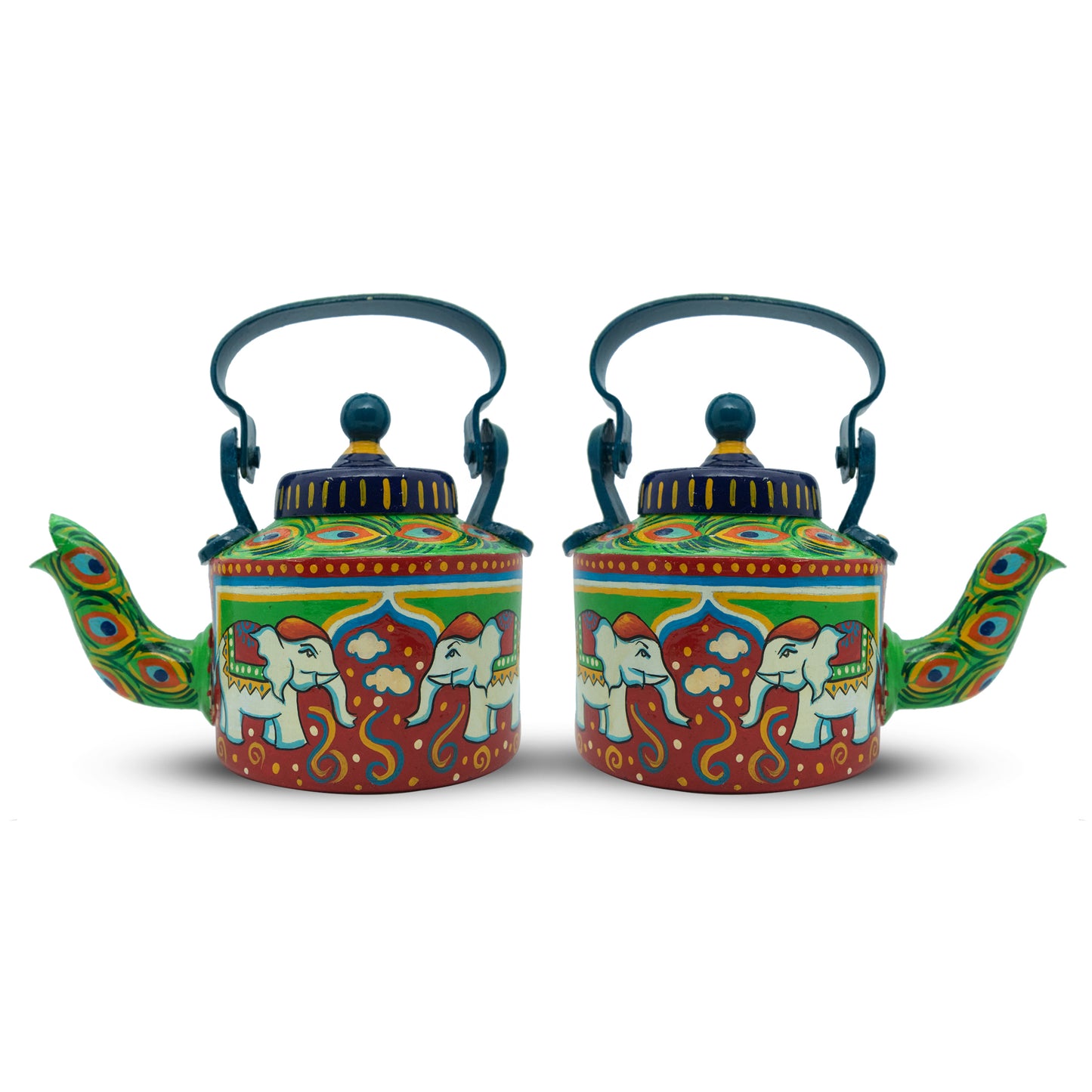 Royal Elephants Theme Handpainted Terracotta Kettle