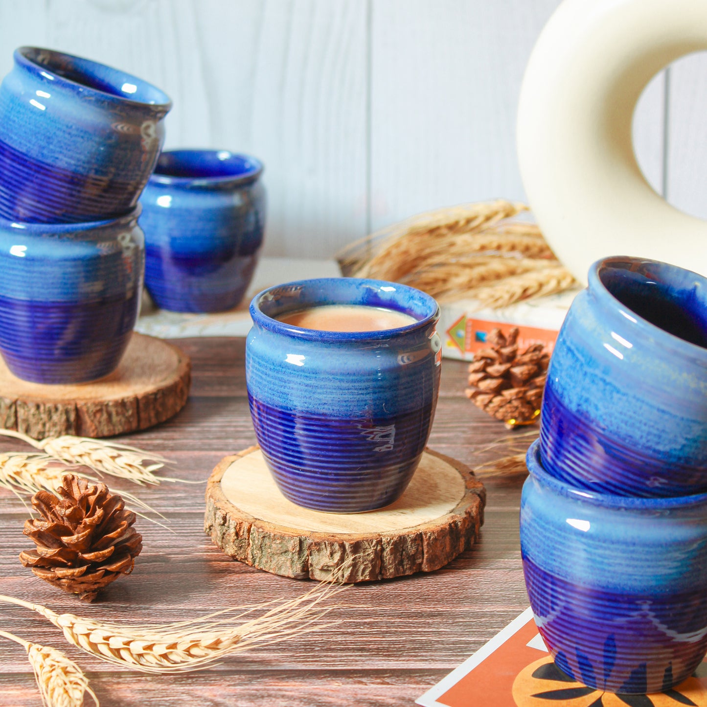 Shades of Indigo- 'It Will Blue Your Mind'! Ceramic Kulhad (Set of Six)