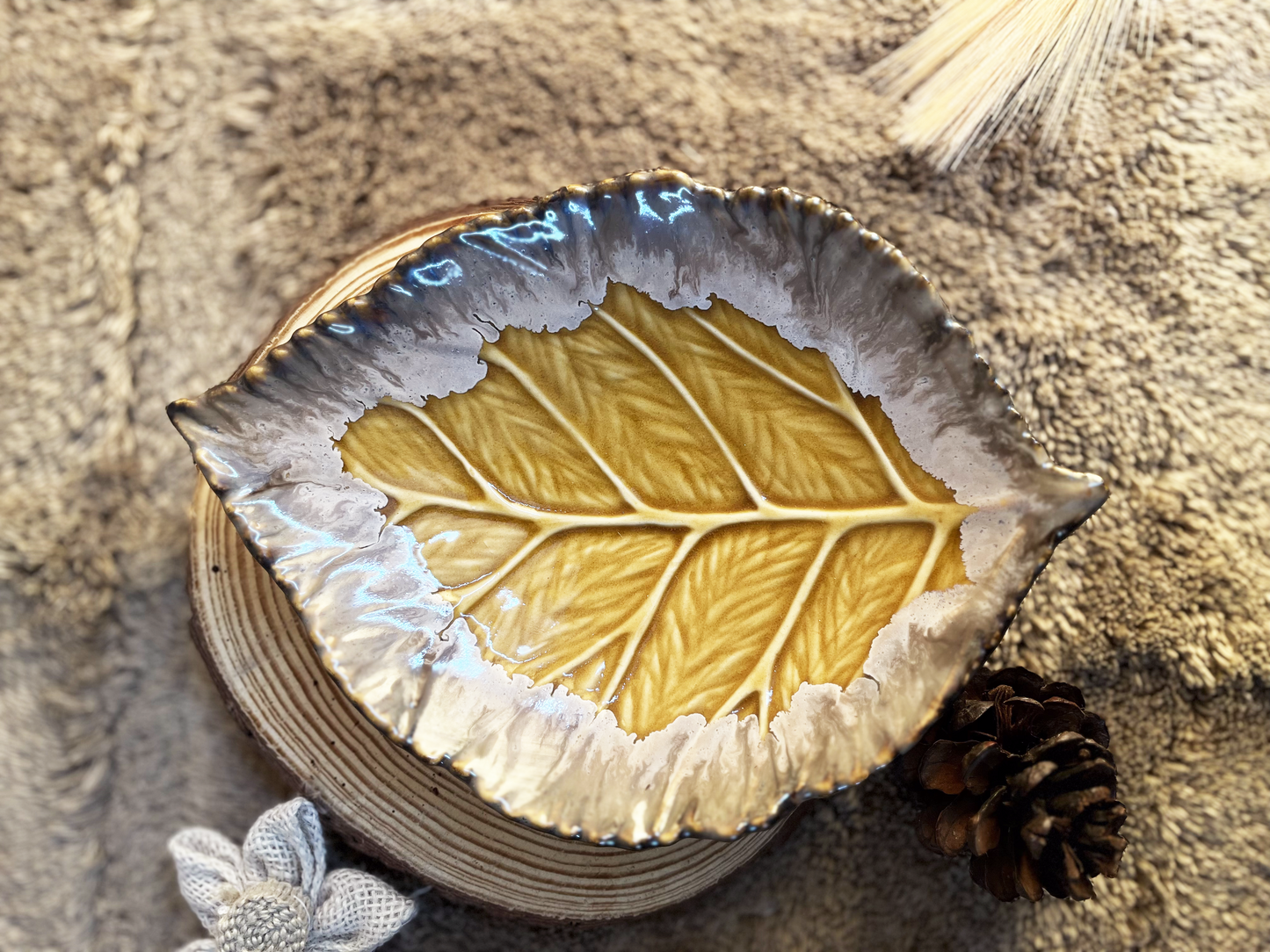 Brown Leaf Shaped Handmade Ceramic Platter