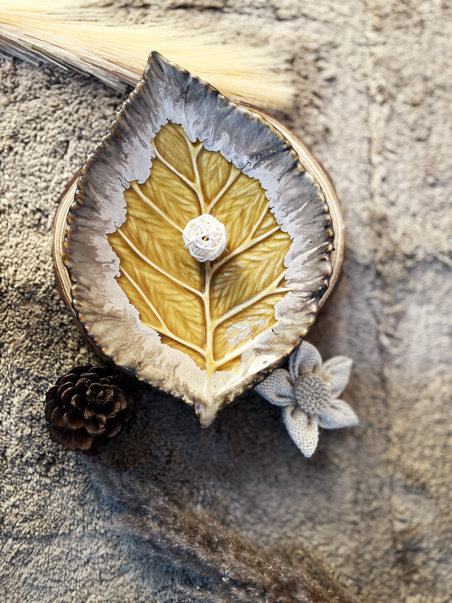 Brown Leaf Shaped Handmade Ceramic Platter