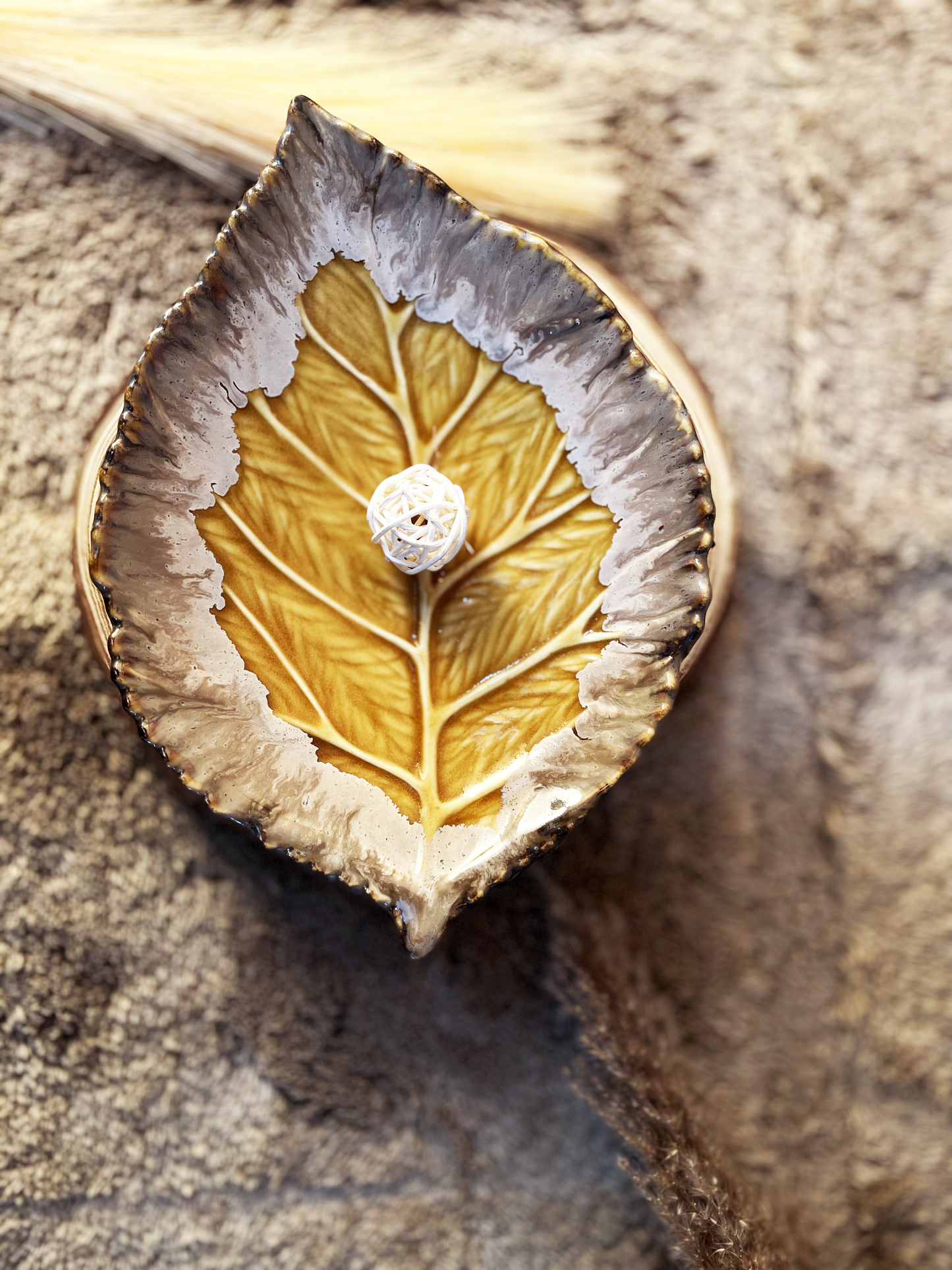 Brown Leaf Shaped Handmade Ceramic Platter