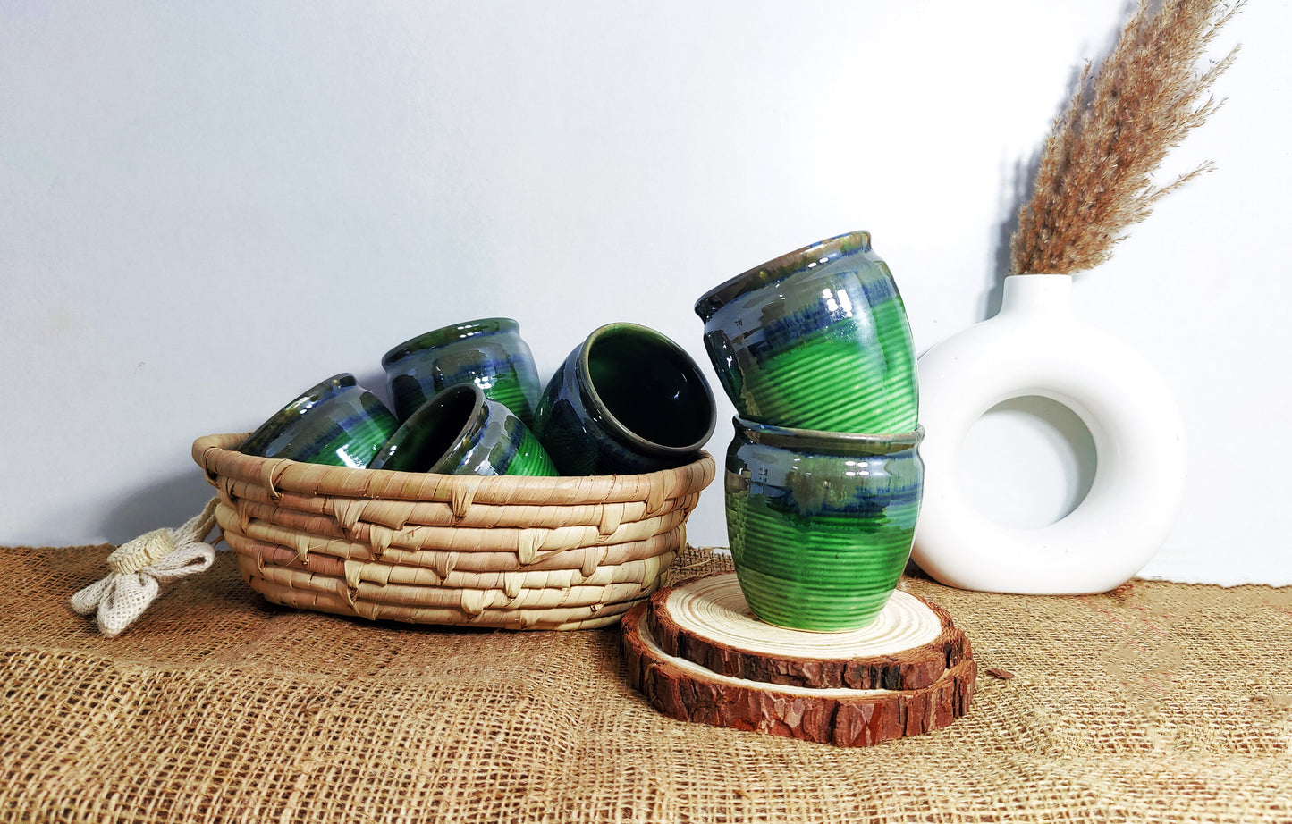 Green Shade Unique Ceramic Kulhad (Set of Six)