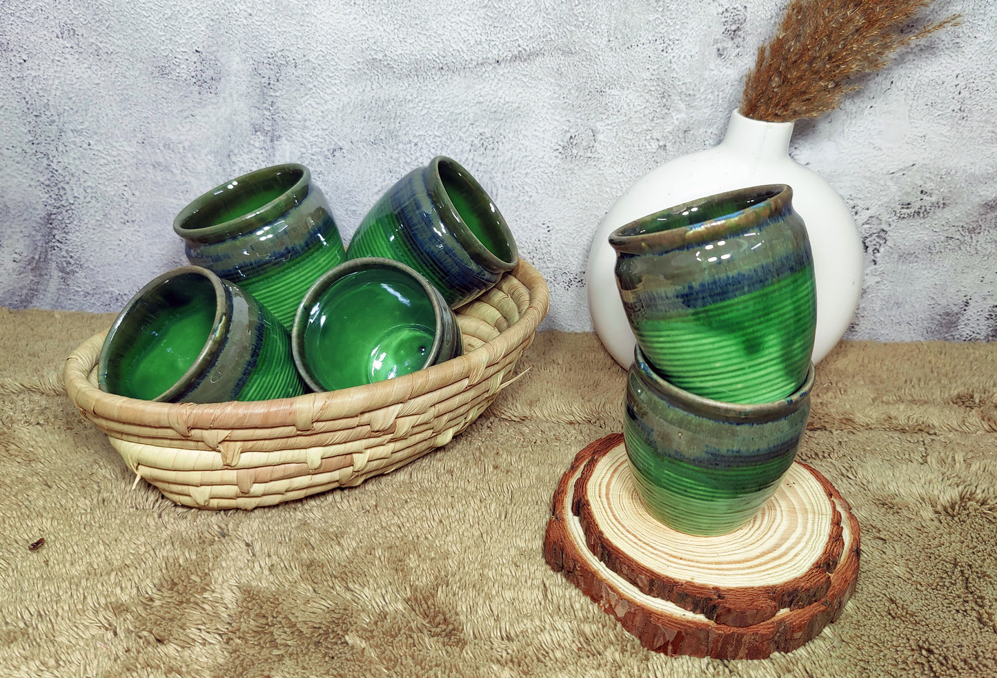 Green Shade Unique Ceramic Kulhad (Set of Six)