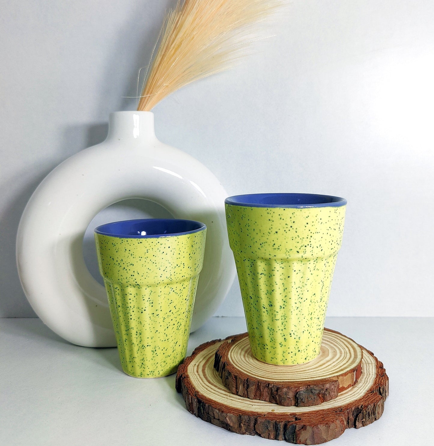 Yellow Combination Handicraft Ceramic Chai Glass (Set of Two)