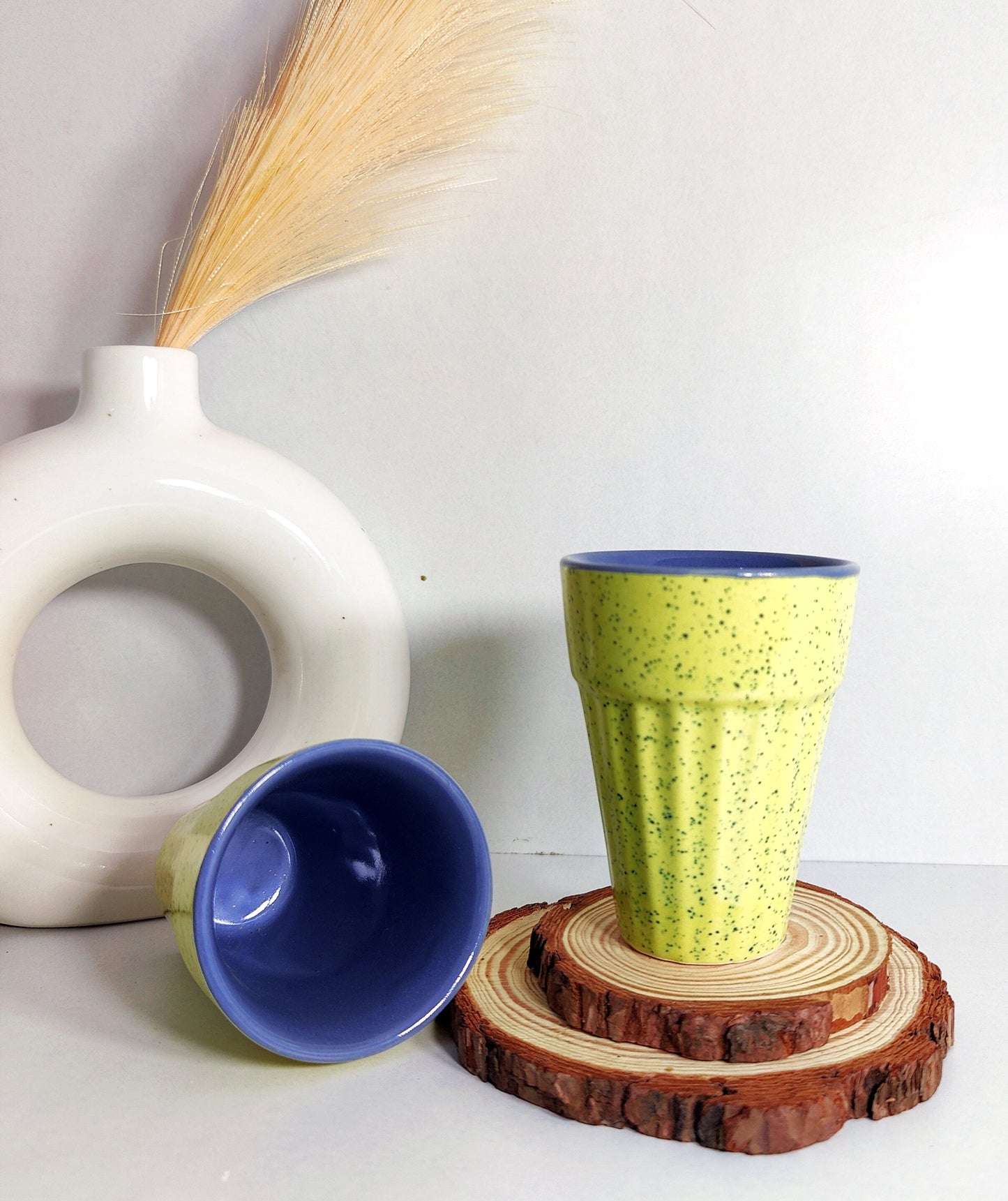 Yellow Combination Handicraft Ceramic Chai Glass (Set of Two)