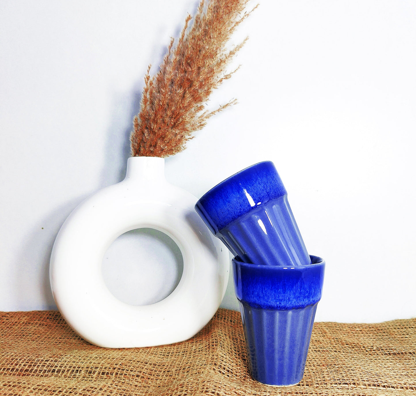 Handicraft Traditional Blue Ceramic Chai Glass (Set of Two)