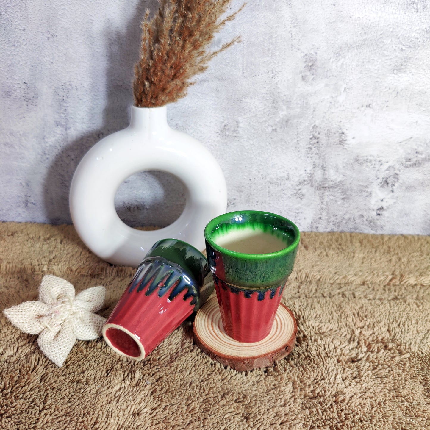 Double Shade Handicraft Traditional Ceramic Chai Glass (Set of Two)