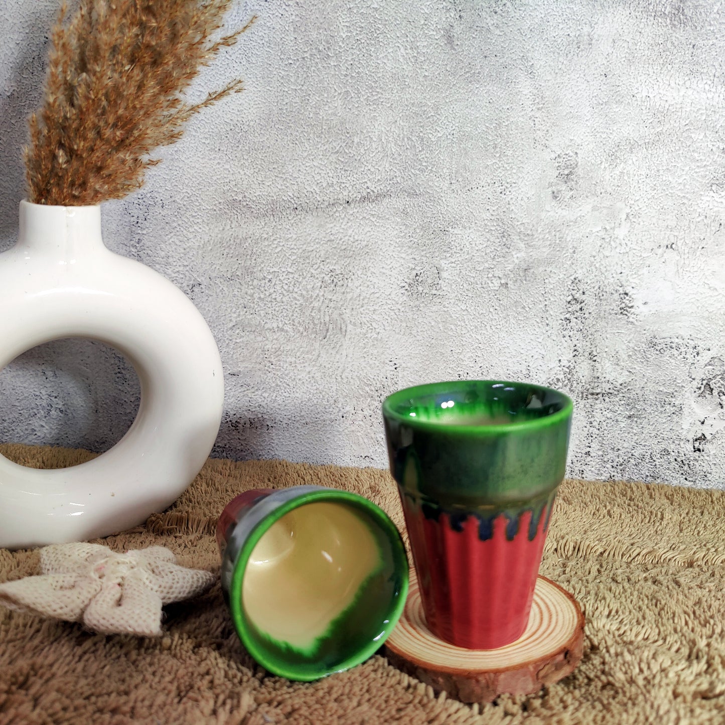 Double Shade Handicraft Traditional Ceramic Chai Glass (Set of Two)