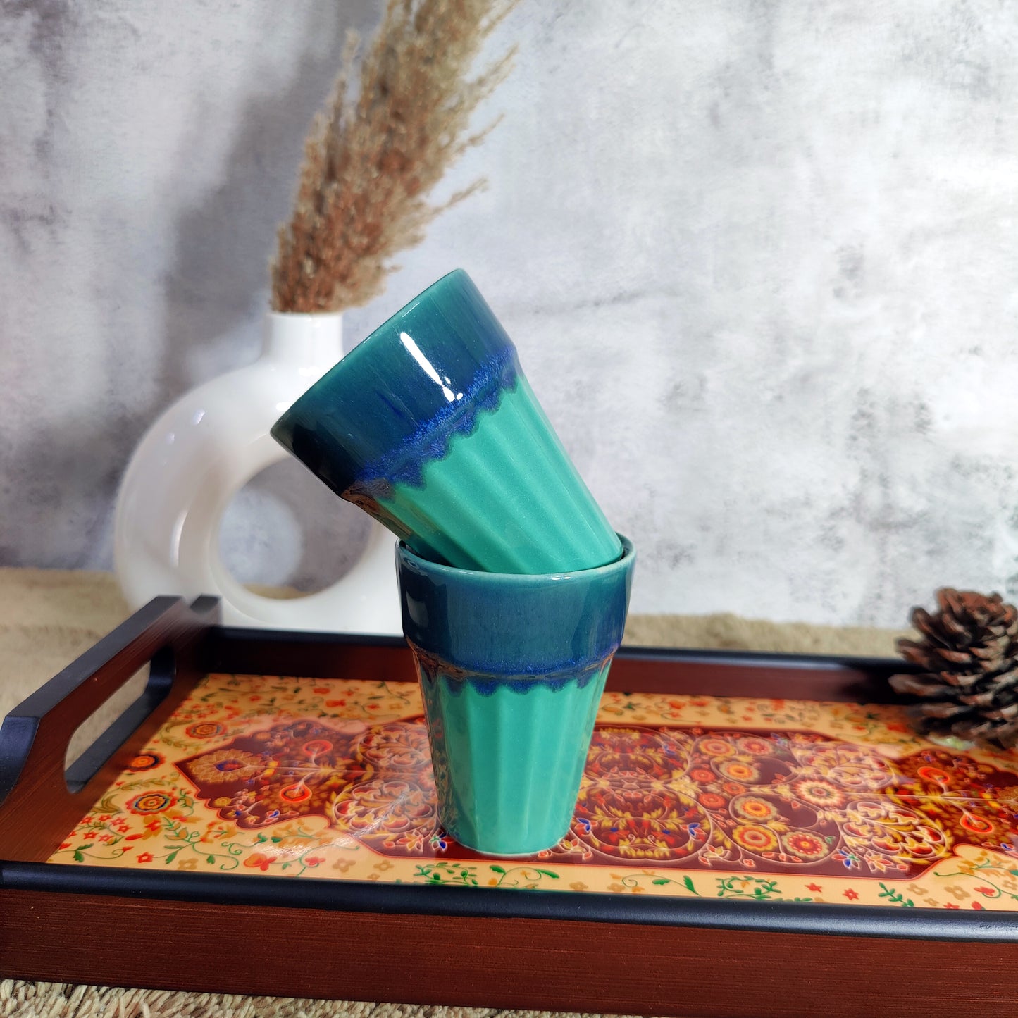 Handicraft Traditional Ceramic Cutting Chai Glass (Set of Two)