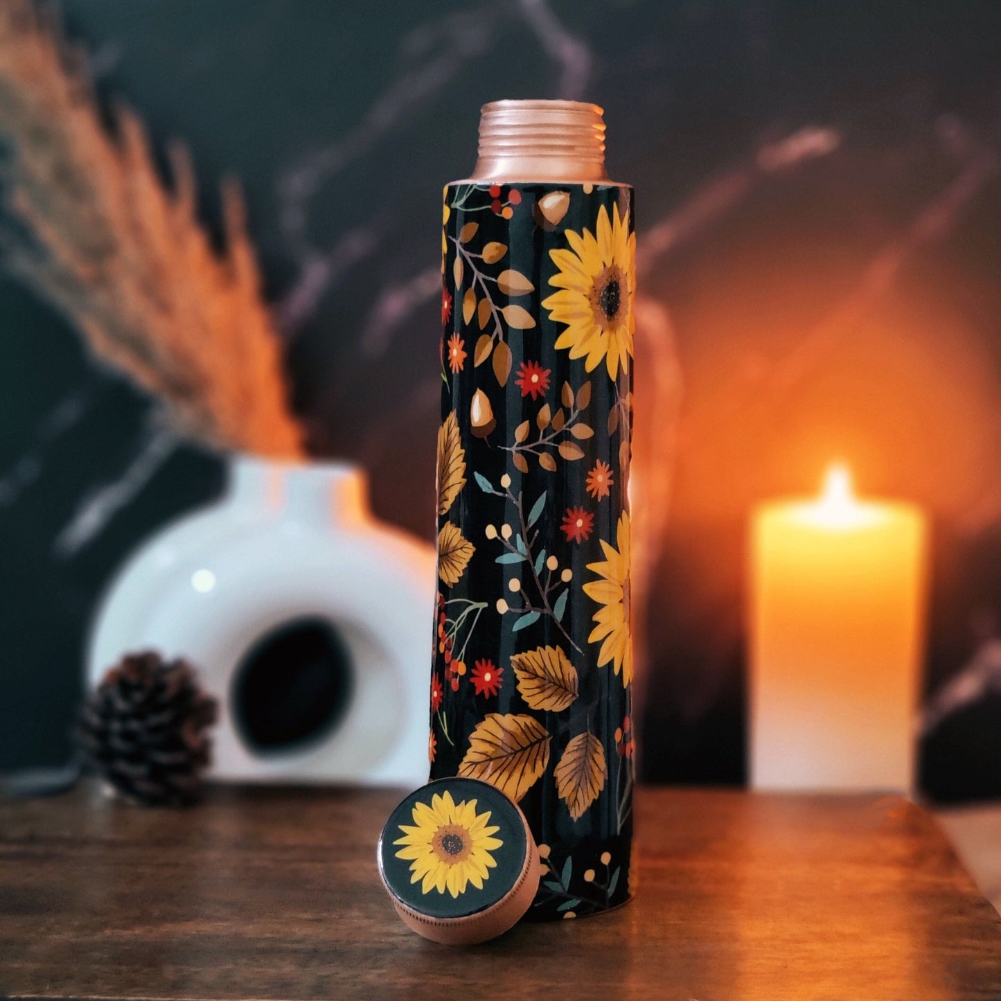 Sun Flower Print Copper Bottle