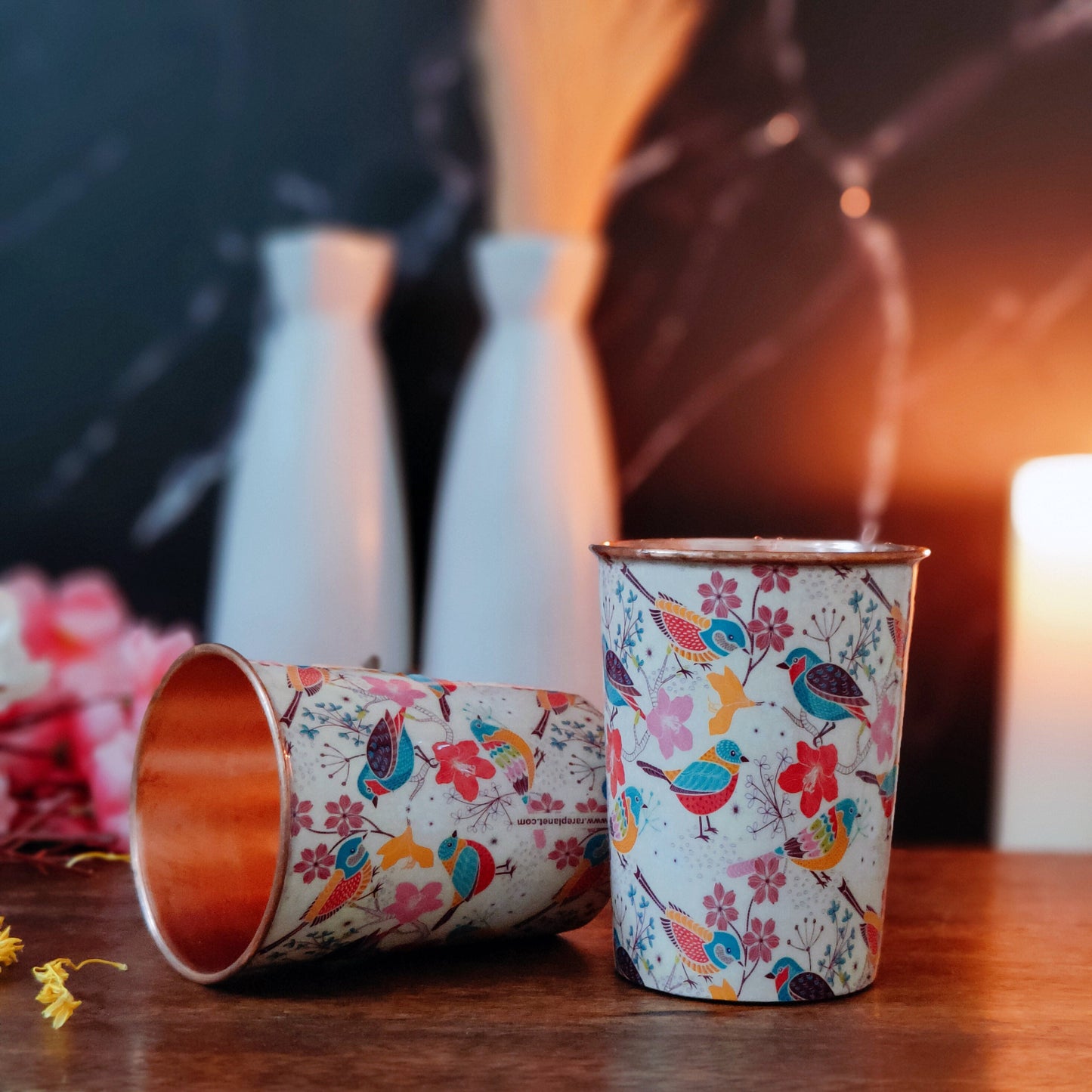 Bird Print Copper Glass (Set of Two)