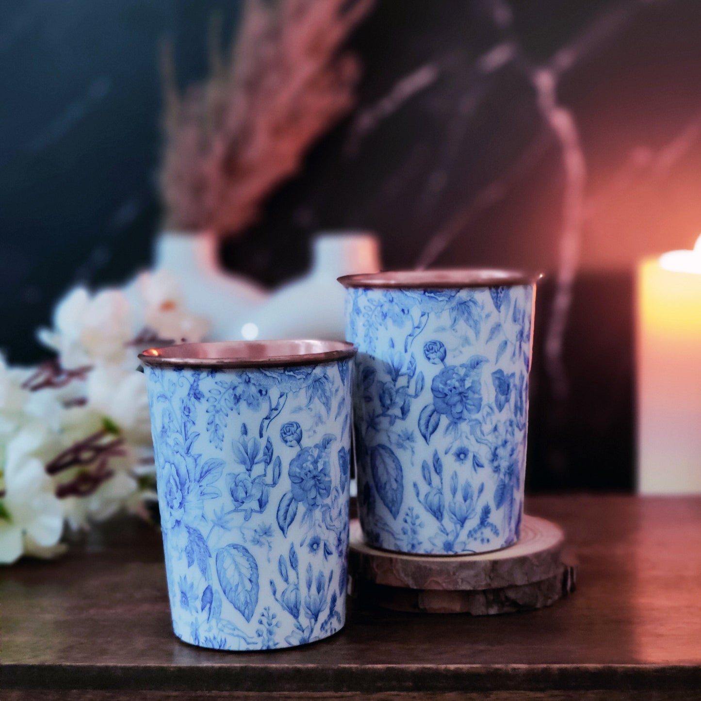 Vintage Flower Print Copper Glass (Set of Two)