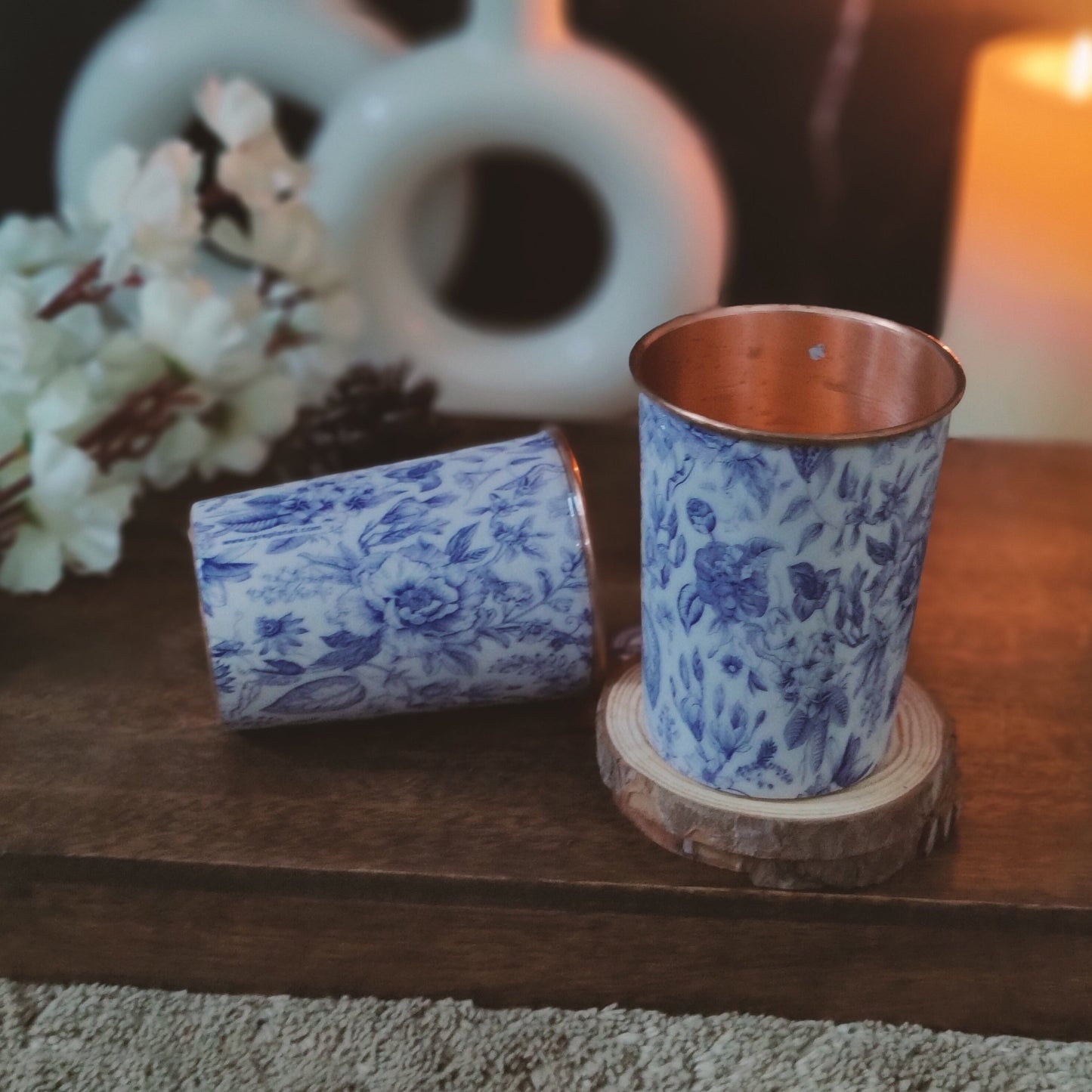 Vintage Flower Print Copper Glass (Set of Two)