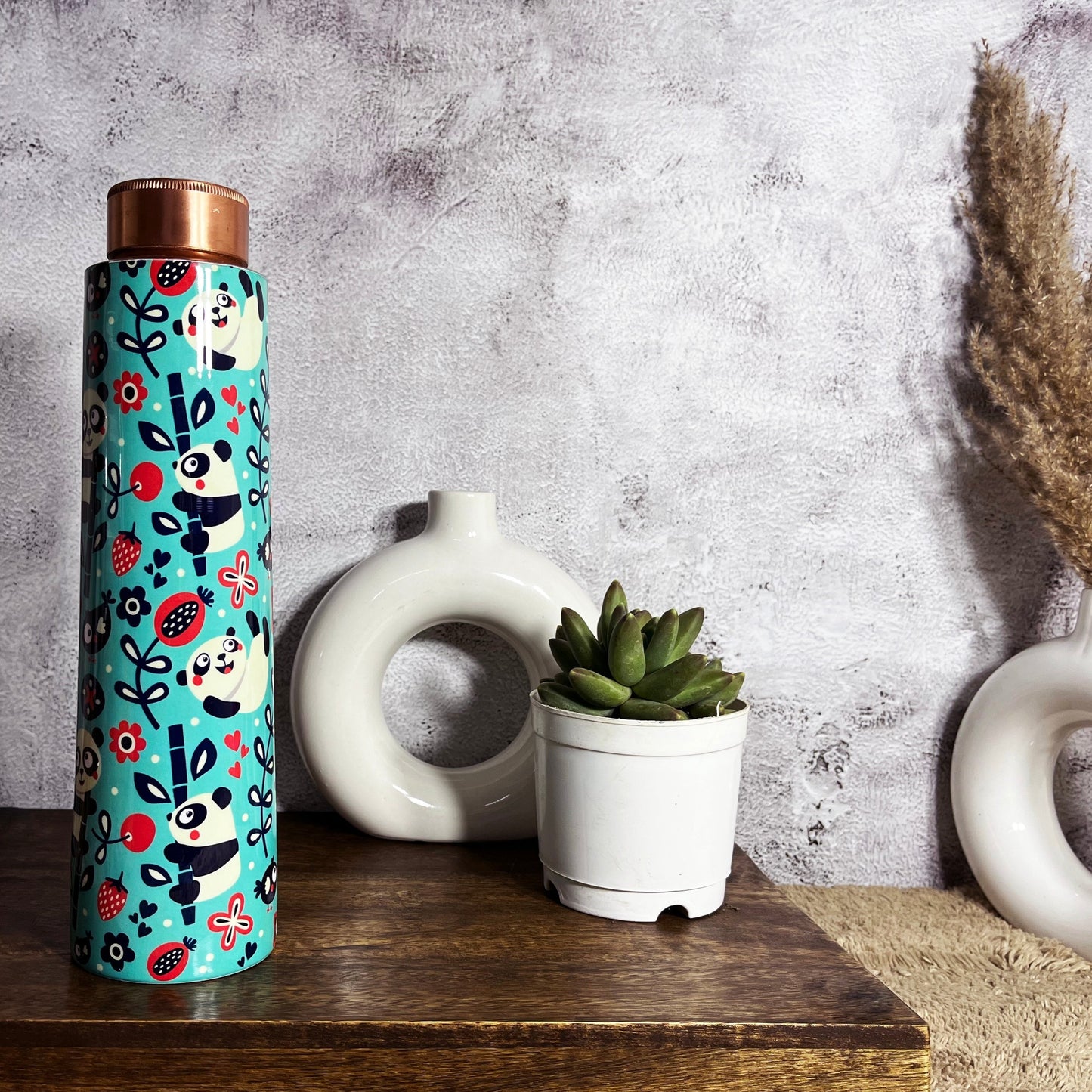 Antique Panda Printed Copper Bottle