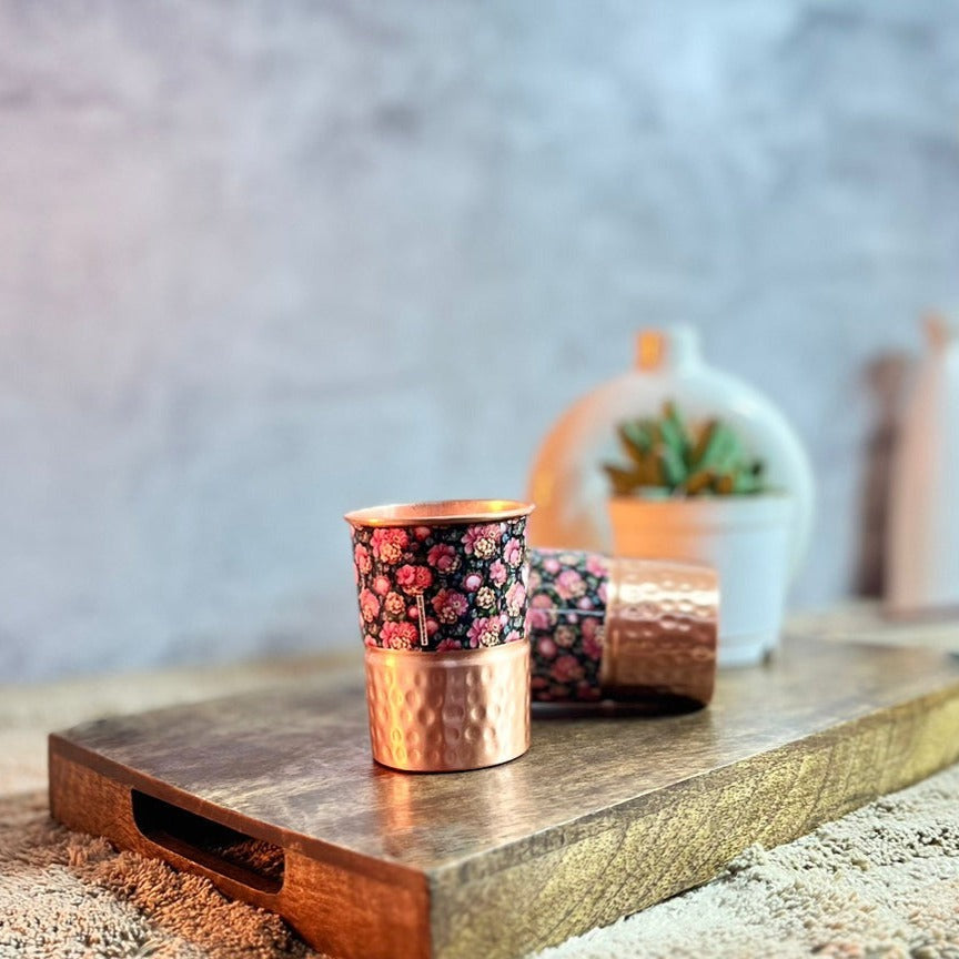 Purple Flowers Printed Copper Glass (Set of Two)