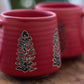 Handcrafted Red Ceramic Mugs with Leaf Design, Set of 2