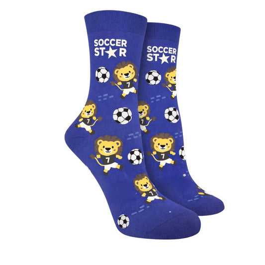 Soccer Star Lion Print Crew Socks