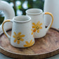 Handcrafted Ceramic Mugs with Yellow Flower Design, Set of 2