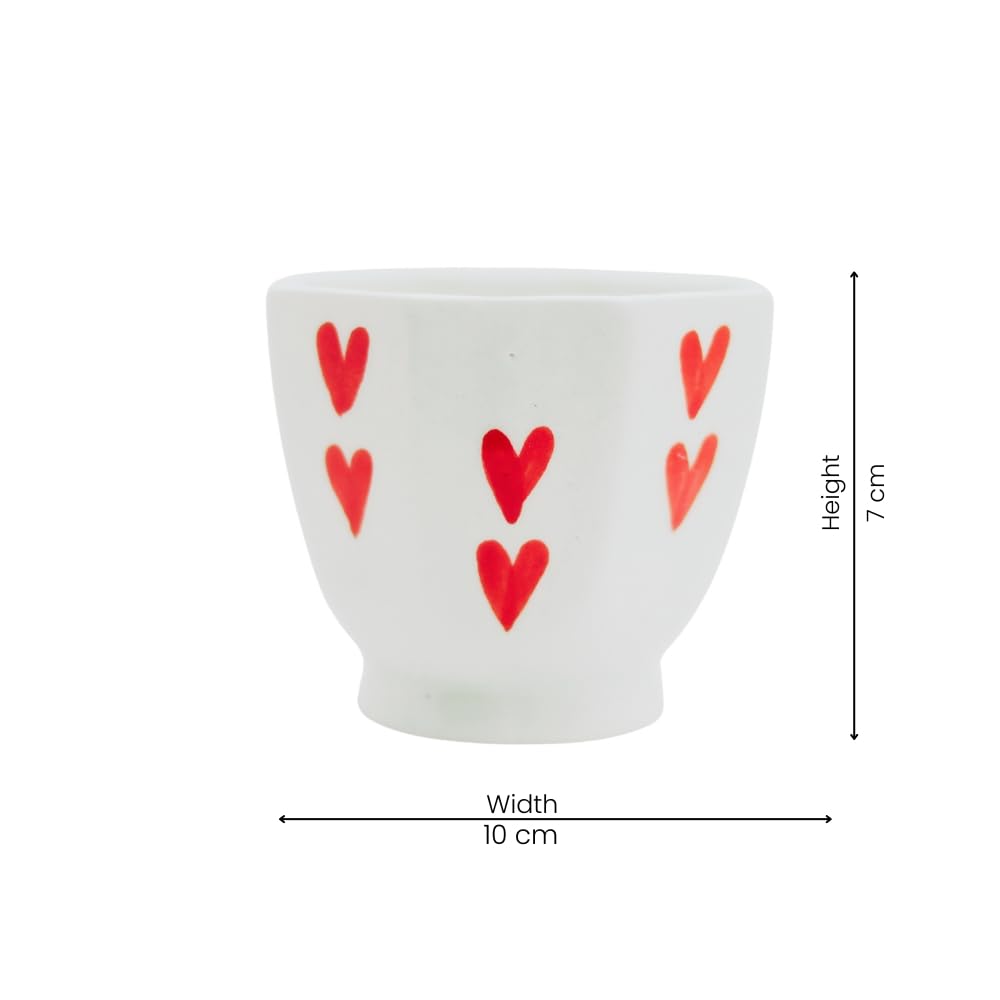 Handcrafted Octagon Ceramic Mugs with Red Hearts, Pack of 1