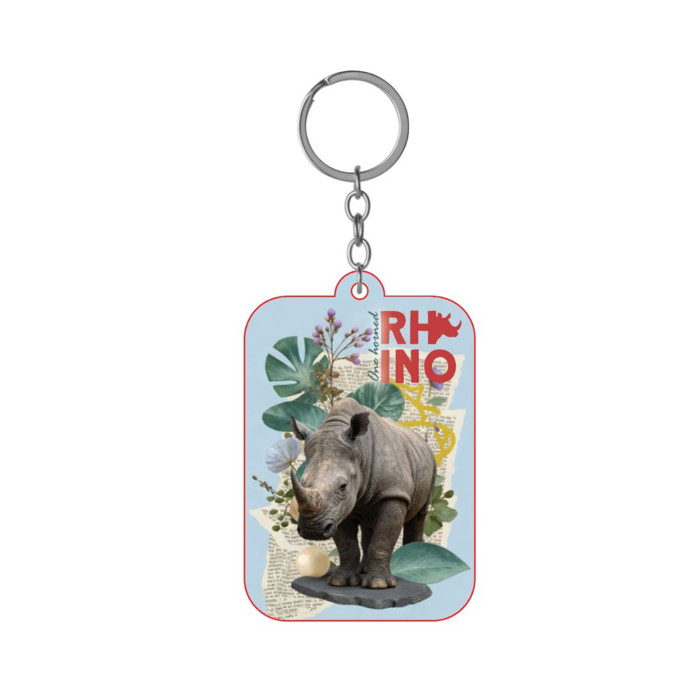 Rhino Wildlife Printed Keychain