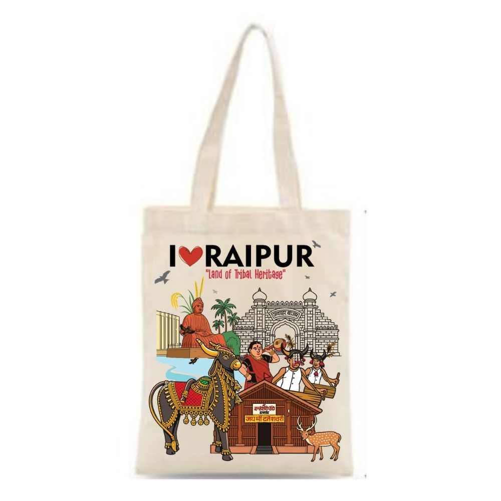 I Love Raipur Printed Cotton Tote Bag Souvenir Gift