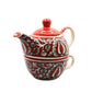 Handcrafted Ceramic Floral Teapot Set - Red and White