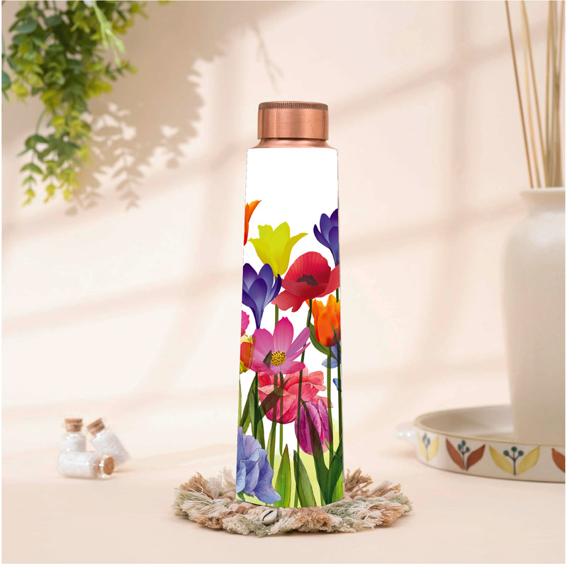 Floral Printed Copper Water Bottle 1L - BPA Free