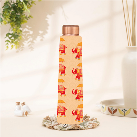 Copper Water Bottle with Elephant Print 1L