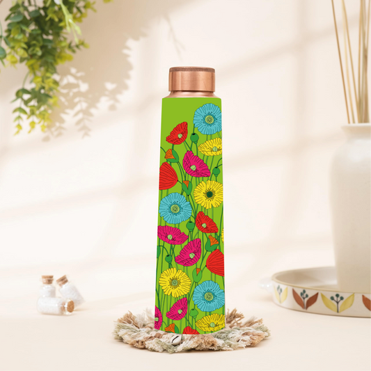 Green Floral Copper Water Bottle 1L Leak-Proof