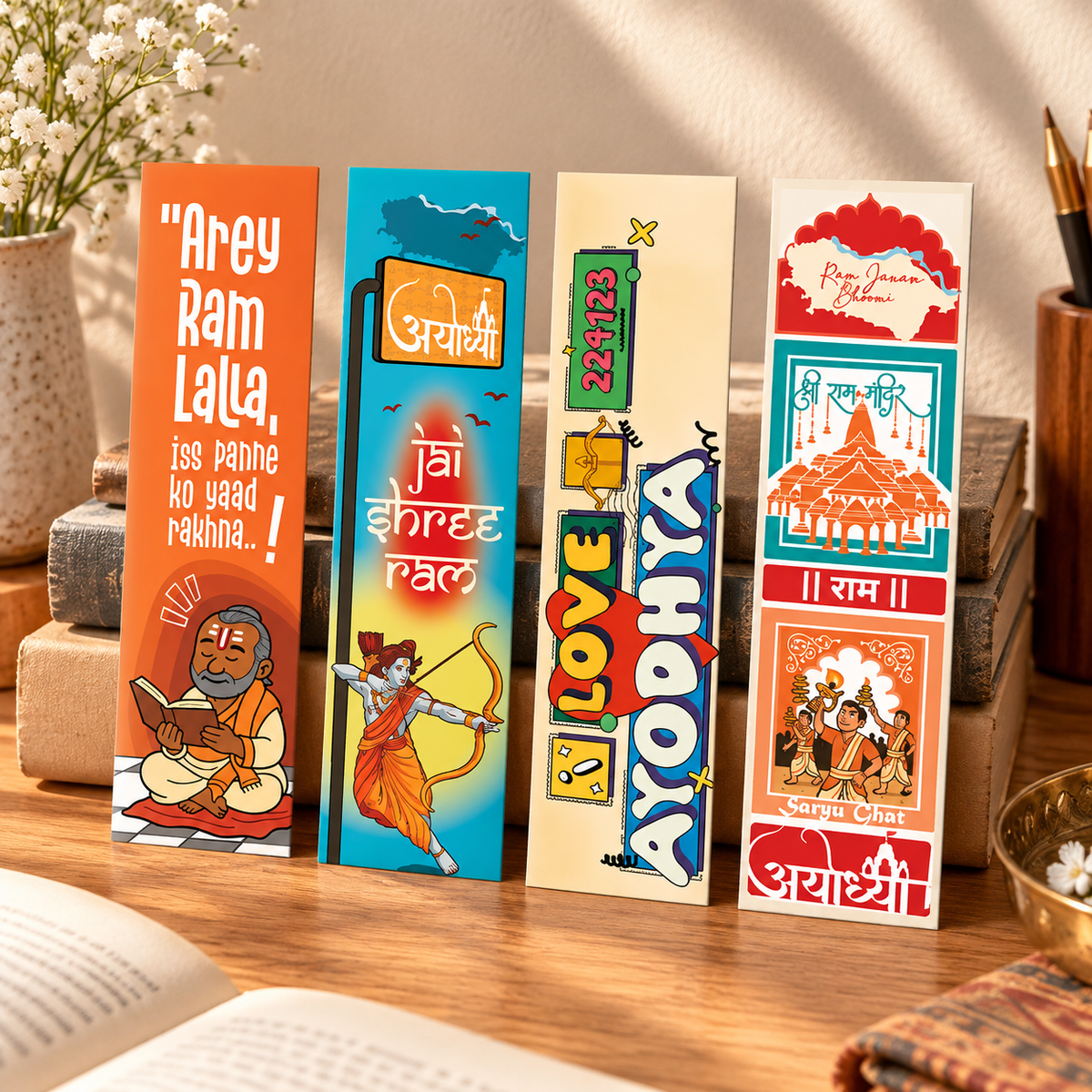 Ayodhya Ram Mandir & Lord Ram Bookmark Set Souvenir