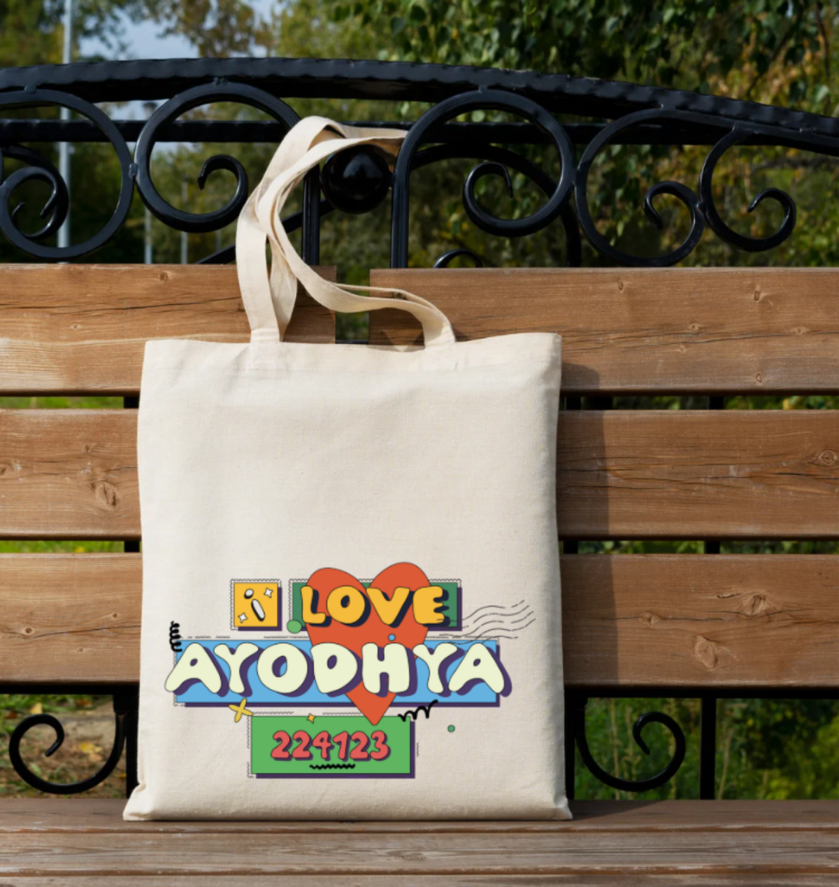 I Love Ayodhya Printed Cotton Tote Bag Souvenir