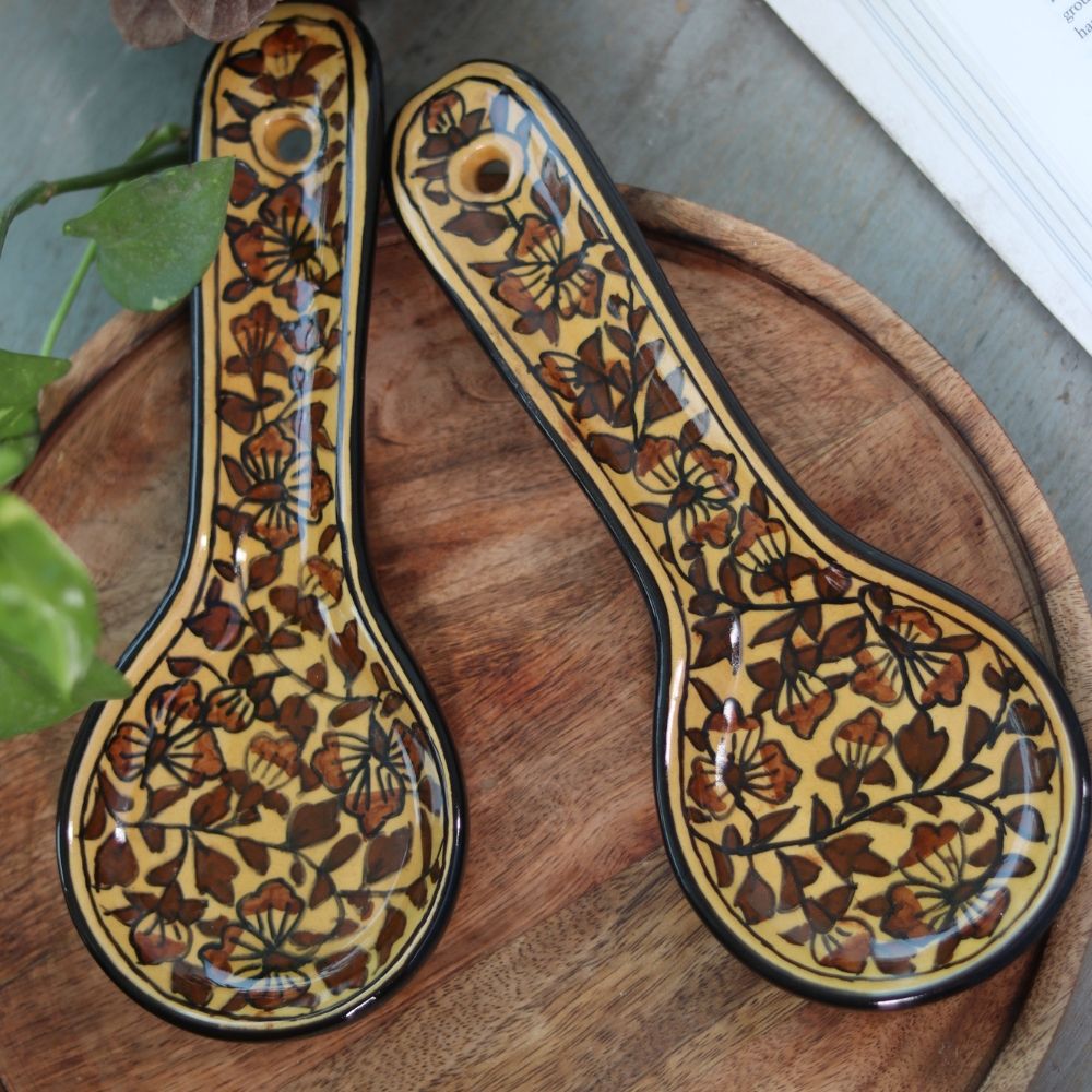 Handcrafted Floral Ceramic Spoon Rest Set of 2