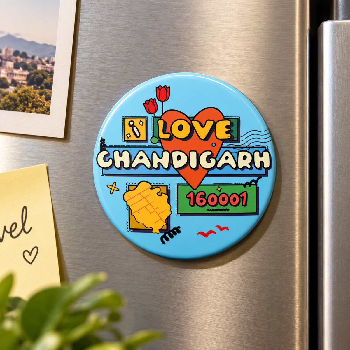 Love Chandigarh Round Printed Heritage Fridge Magnet
