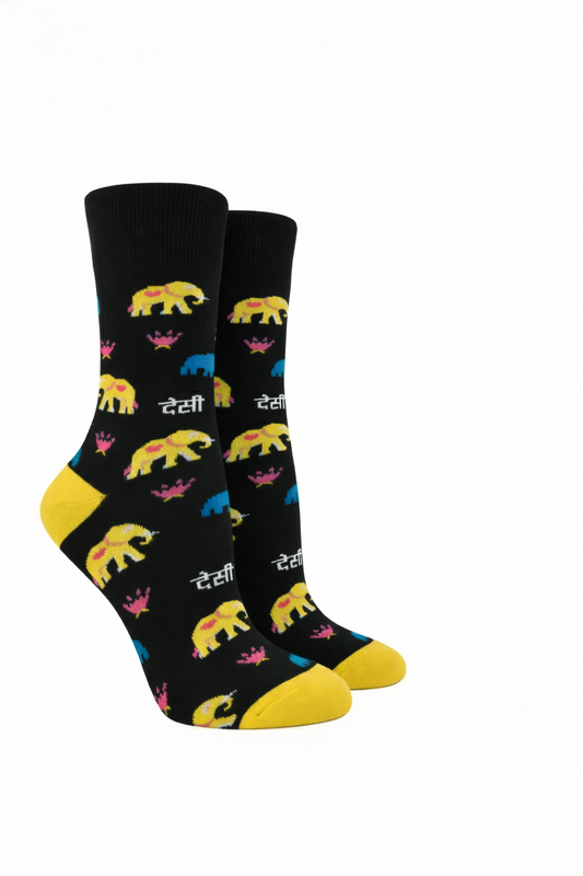 Desi Elephant Printed Crew Socks – Fun, Comfortable & Stylish