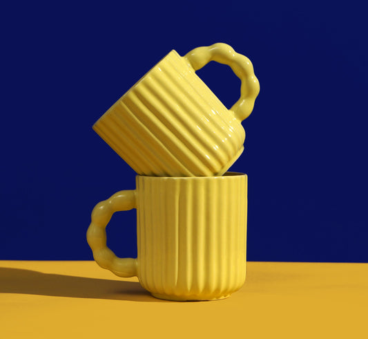 Yellow Oasis: Ceramic Coffee Mug Duo for Two (Set of 2)