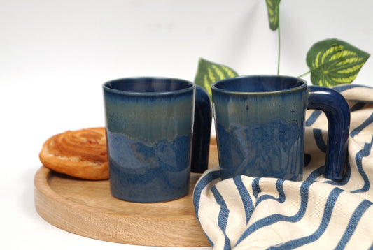 Blue Serenity: Ceramic Milk Mug Duo for Two (Set of 2)