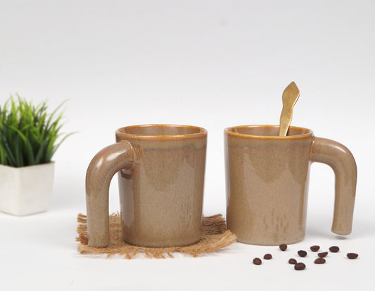 Cocoa Comfort: Ceramic Milk Mug Pair in Rich Brown (Set of 2)