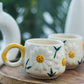 Handcrafted Ceramic Mugs with Daisy Design, Set of 2