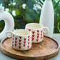 Handcrafted Ceramic Mugs with Red Hearts, Set of 2