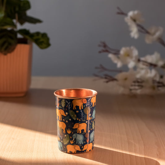 Handcrafted Copper Glass with Elephant Design Set of 2- BPA-Free