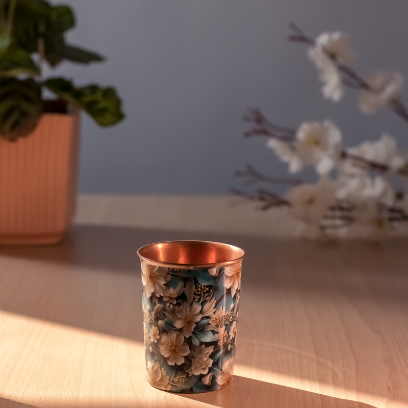 Handcrafted Floral Copper Glass Set of 1- Eco-Friendly Design