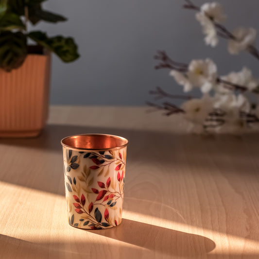 Elegant Leaf Design Copper Glass Set of 2- Eco-Friendly Tumbler