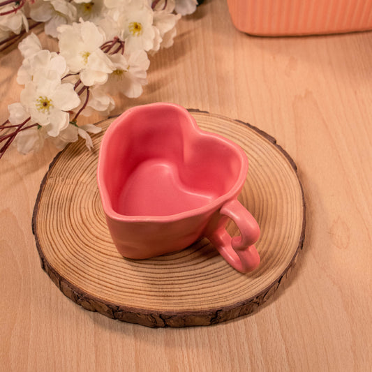 Handcrafted Pink Heart-Shaped Ceramic Mugs, Set of 1