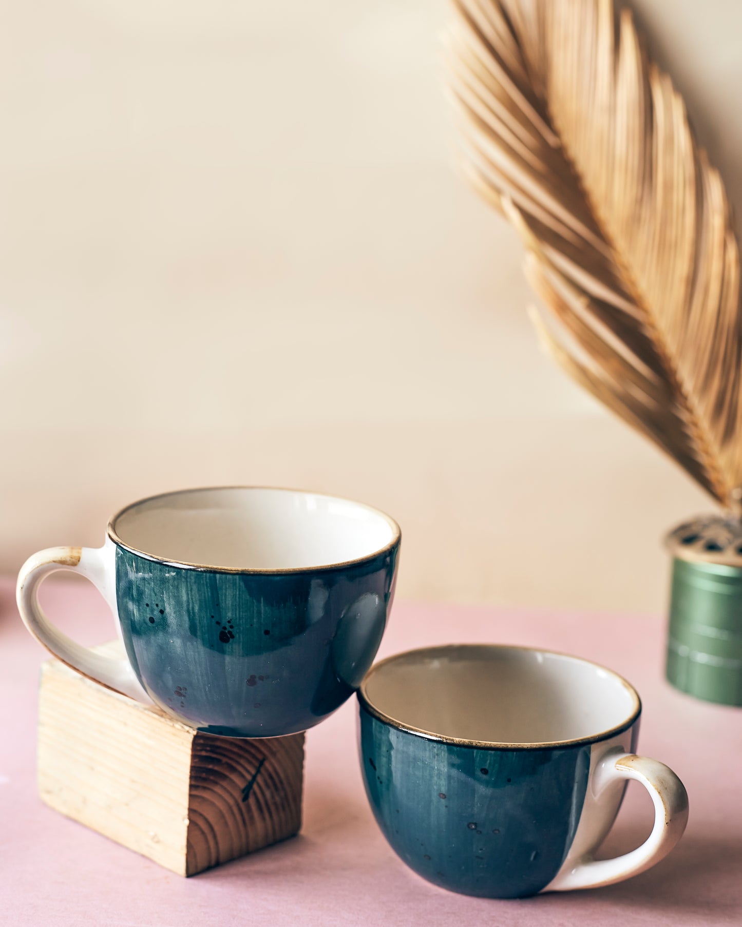 Aqua Elegance: Ceramic Aqua Colored Tea Cups(Set of 2)