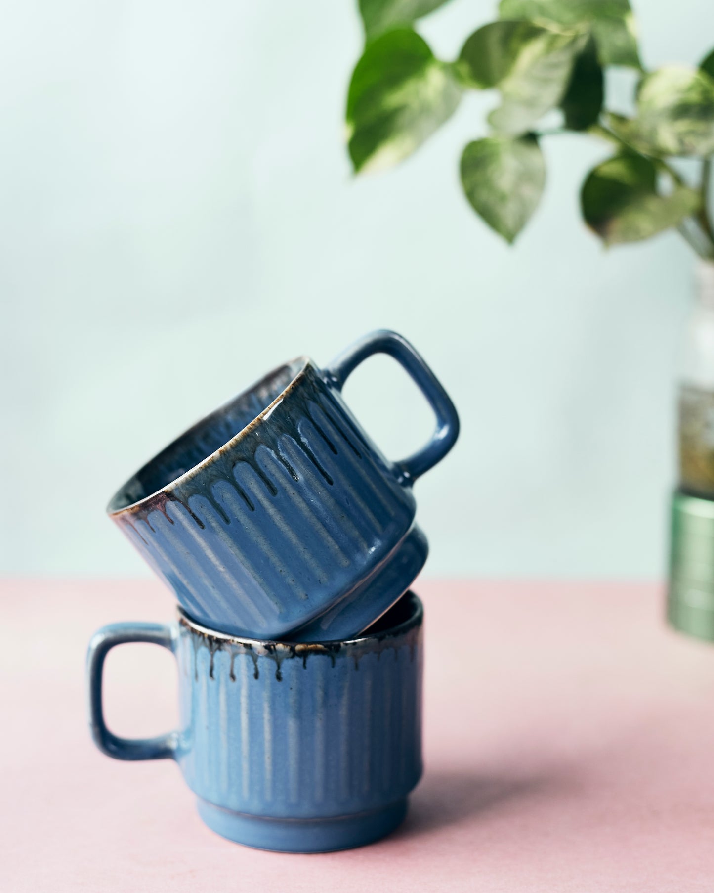 Powder Blue Perfection: Set of 2 Ceramic Coffee Cups