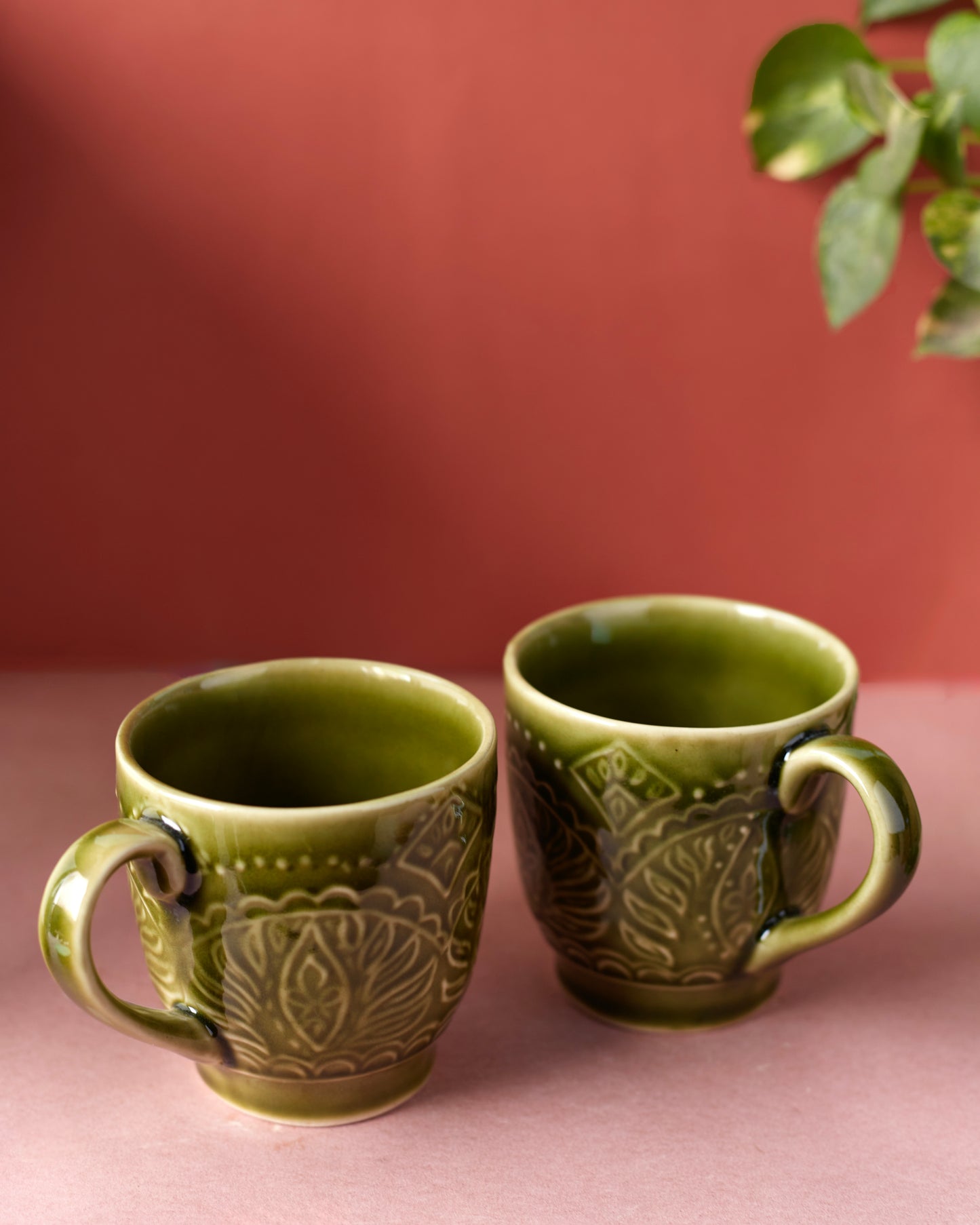 Fresh Brew Delight: Green-Colored Coffee Mugs(Set of 2)