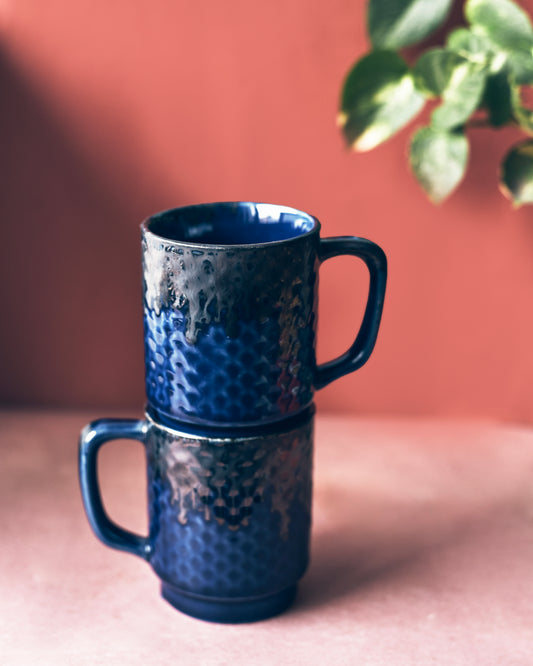 Midnight Indulgence: Dark Blue Coffee Mugs(Set of 2)